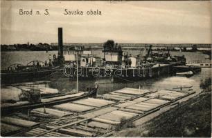 Bród, Nagyrév, Slavonski Brod, Brod na Savi; Száva részlet DDSG uszállyal és gőzhajóval / Savska oba...