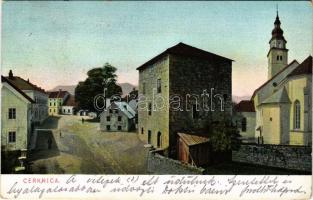 1915 Cerknica, street view, church + "ZENSURIRT K.u.K. Militärzensur Laibach"