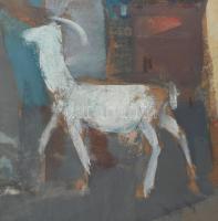 Kalló László (1925-2018): Gyümölcsszedők. Olaj, papír, jelezve jobbra lent. Hátoldalán Artrend címké...