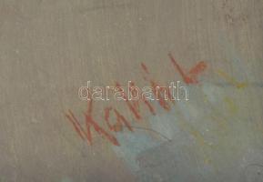 Kalló László (1925-2018): Gyümölcsszedők. Olaj, papír, jelezve jobbra lent. Hátoldalán Artrend címké...