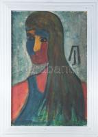 Olvashatatlan jelzéssel vagy jelzés nélkül: Lány. Olaj, vászon. Dekoratív fakeretben, 60x40 cm