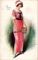 1914 The Tennis Girl art postcard s: Cecil W. Quinnell