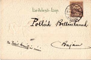 1901 Teniszező hölgy. Dombornyomott / tennis player lady. Emb. litho s: Heyer (lyuk / pinhole)