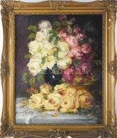 Henczné Deák Adrienn jelzéssel: Csendélet. Olaj, karton. Dekoratív, sérült fakeretben, 50x40 cm