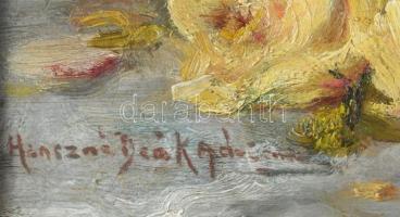 Henczné Deák Adrienn jelzéssel: Csendélet. Olaj, karton. Dekoratív, sérült fakeretben, 50x40 cm