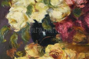 Henczné Deák Adrienn jelzéssel: Csendélet. Olaj, karton. Dekoratív, sérült fakeretben, 50x40 cm