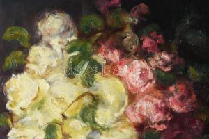 Henczné Deák Adrienn jelzéssel: Csendélet. Olaj, karton. Dekoratív, sérült fakeretben, 50x40 cm