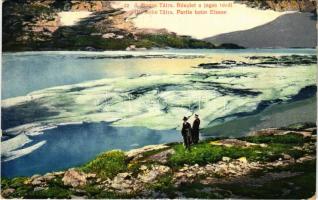 1912 Tátra, Magas-Tátra, Vysoké Tatry; Részlet a Jeges-tóról, turisták. Paul Bender kiadása (Zürich)...