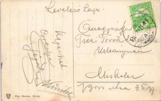 1912 Tátra, Magas-Tátra, Vysoké Tatry; Részlet a Jeges-tóról, turisták. Paul Bender kiadása (Zürich)...