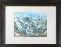 Olvashatatlan jelzéssel: Hegyvidéki táj. Olaj, papír. Dekoratív, üvegezett fakeretben, 28,5x38 cm