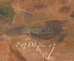 Pádly A jelzéssel: Csirkék az udvaron. Olaj, vászon, javított. 40x50 cm