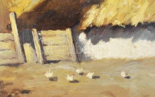 Pádly A jelzéssel: Csirkék az udvaron. Olaj, vászon, javított. 40x50 cm