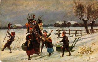 1912 Mikulás gyerekekkel / Saint Nicholas with children art postcared. Theo Stroefer Serie 1196 No. ...