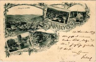 1897 Sarajevo, Partie Bistrik u. Castell, Bimbas-Viertel, Kaiserstrasse, Begovo Moschee / general vi...