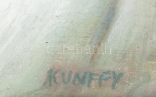 Kunffy jelzéssel: Kalapos hölgy portréja. Olaj, vászon, kartonra kasírozva. Üvegezett, dekoratív fak...