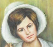 Kunffy jelzéssel: Kalapos hölgy portréja. Olaj, vászon, kartonra kasírozva. Üvegezett, dekoratív fak...