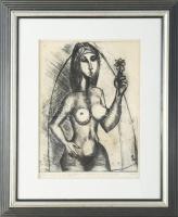 Sinkovics László (1944-): A szép fegyverkovácsné balladája az örömlányokhoz (1970?). Rézkarc, papír....