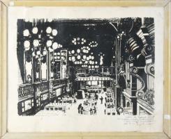Németh Endre (-): Café Hungaria, Budapest, 1987. Nyomat, papír, jelzett a nyomaton, Németh Endre aut...