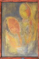 Olvashatatlan jelzéssel: Színes alakok. Olaj, karton, üvegezett fakeretben, 59x41,5 cm