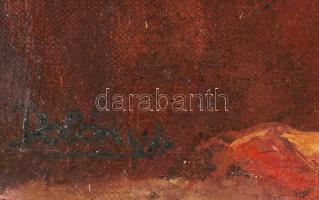 Olvashatatlan jelzéssel: Virágok. Olaj, vászon. Dublírozott. Fakeretben. 44,5x34 cm