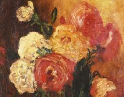 Olvashatatlan jelzéssel: Virágok. Olaj, vászon. Dublírozott. Fakeretben. 44,5x34 cm