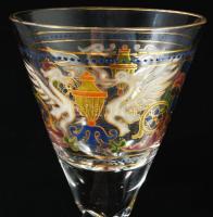 cca 1880 Velencei üveg pohár, zománcfestett klasszikus aranykontúrozott olasz mintákkal díszített, j...
