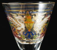 cca 1880 Velencei üveg pohár, zománcfestett klasszikus aranykontúrozott olasz mintákkal díszített, j...