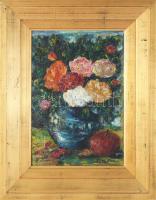 Olvashatatlan jelzéssel: Virágok. Olaj, farost. Dekoratív fakeretben. 38x27 cm