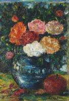 Olvashatatlan jelzéssel: Virágok. Olaj, farost. Dekoratív fakeretben. 38x27 cm