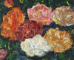 Olvashatatlan jelzéssel: Virágok. Olaj, farost. Dekoratív fakeretben. 38x27 cm