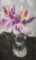 Biai-Föglein István (1905-1974): Orchidea. Olaj, fa, jelzett a hátoldalán. Dekoratív, kissé sérült f...