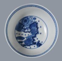 Kézzel festett kínai kékmázas váza és tál. 19-20. sz., egyiken 6 karakteres Kuangxi jelzés, hibátlan...