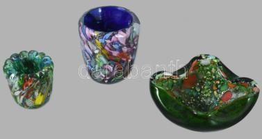 cca 1950 Murano 3 darab "Tutti Frutti" dísztárgy. Terv.: Dino Martens. Áttetsző üveganyagb...