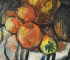 Jelzés nélkül, XX. sz. első fele: Csendélet. Olaj, vászon, hátoldalán Pécsi Képzőművészek és Műbarát...