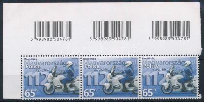 2003 Rendőrnap ívsarki hármascsík vonalkódokkal, selyemfényű gumizással / Mi 4787 corner stripe of 3...