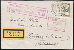 1927 Légi levél piros "BUDAPEST-DRESDEN" irányítóbélyegzéssel / Airmail cover with red &qu...