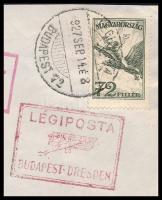 1927 Légi levél piros "BUDAPEST-DRESDEN" irányítóbélyegzéssel / Airmail cover with red &qu...