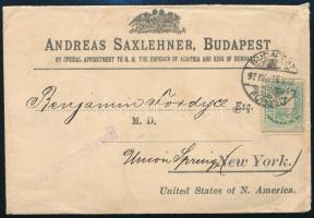 1897 Céges nyomtatvány az Amerikai Egyesült Államokba küldve, 3kr S.A. / H.J. perfinnel (Saxlehner c...
