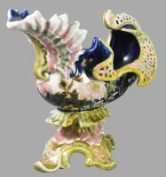 cca 1890 Zsolnay csónak formájú rokokó asztalközép. Jelzett, családi pecsét, restaurált, 28x22 cm