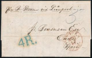 1860 Küldemény New Yorkból Spanyolországba küldve, londoni átmenő bélyegzéssel (5c British Open Mail...
