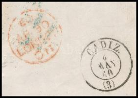 1860 Küldemény New Yorkból Spanyolországba küldve, londoni átmenő bélyegzéssel (5c British Open Mail...