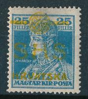 SHS 1918 Károly 25f eltérő sárga felülnyomással, próbanyomat / Mi 86 with yellow overprint, proof
S...