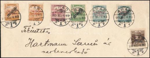 Arad 1919 Ajánlott helyi levél 7 db megszállási bélyeggel, Bodor tanúsítvánnyal / Registered local c...