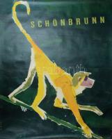 Werner Michel (-): Schönbrunn, bécsi állatkerti plakát majom ábrázolással, 1957 körül, plakát, papír...
