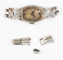 cca 1920/30 Eterna arany (Au) és feltehetően platina (Pt) art deco mechanikus női ékszeróra, benne 3...