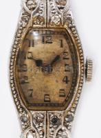 cca 1920/30 Eterna arany (Au) és feltehetően platina (Pt) art deco mechanikus női ékszeróra, benne 3...