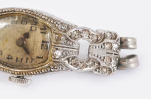 cca 1920/30 Eterna arany (Au) és feltehetően platina (Pt) art deco mechanikus női ékszeróra, benne 3...