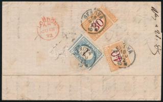 1872 Levél Montevideóból Genovába magas, 1,70 líra olasz portóval / Cover from Montevideo to Genova ...