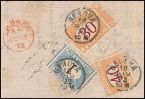 1872 Levél Montevideóból Genovába magas, 1,70 líra olasz portóval / Cover from Montevideo to Genova ...