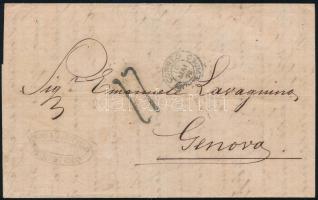 1872 Levél Montevideóból Genovába magas, 1,70 líra olasz portóval / Cover from Montevideo to Genova ...